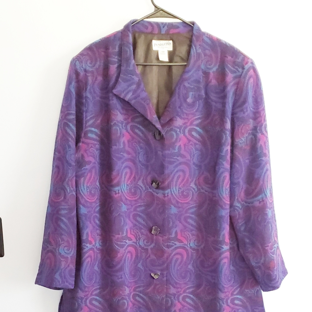 Pendleton 100% Virgin Wool Tapestry Embroidered Button Jacket Size 20W